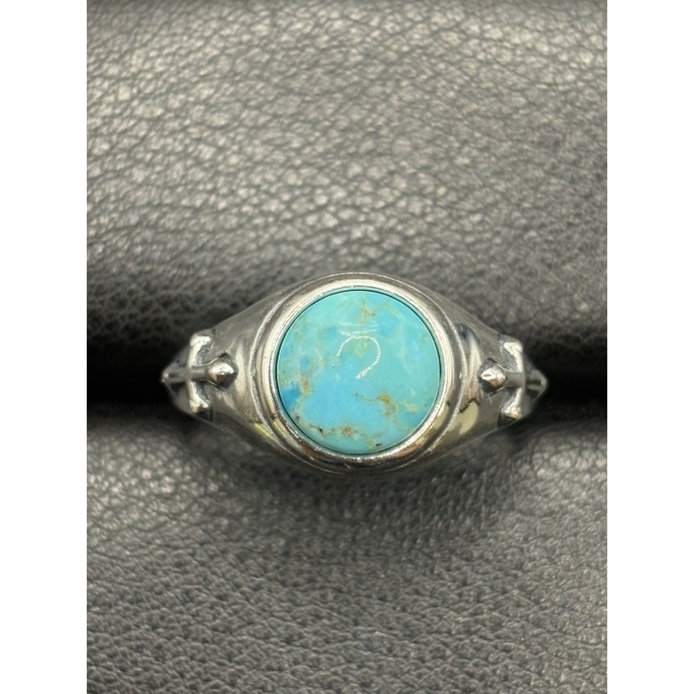 New Condition Sterling Silver Genuine Turquoise Medieval Cross Ring Size 10 G8